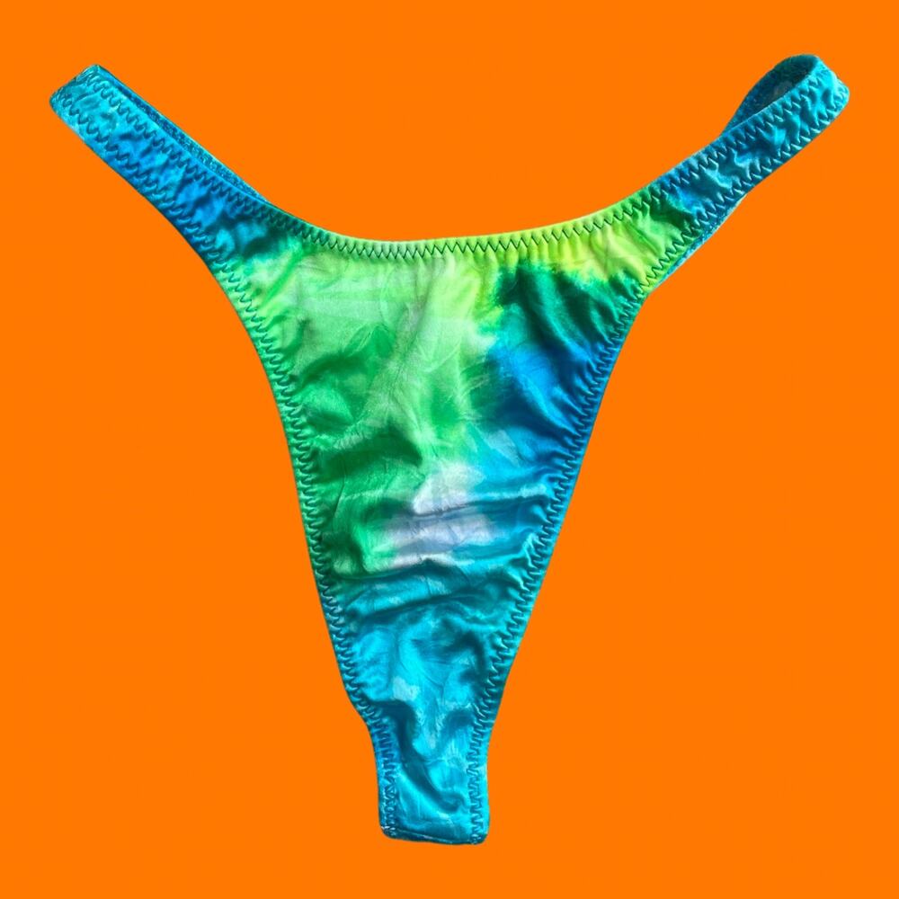 90's vintage tie dye ombre hi cut high leg thong bikini bottoms M endless sun
